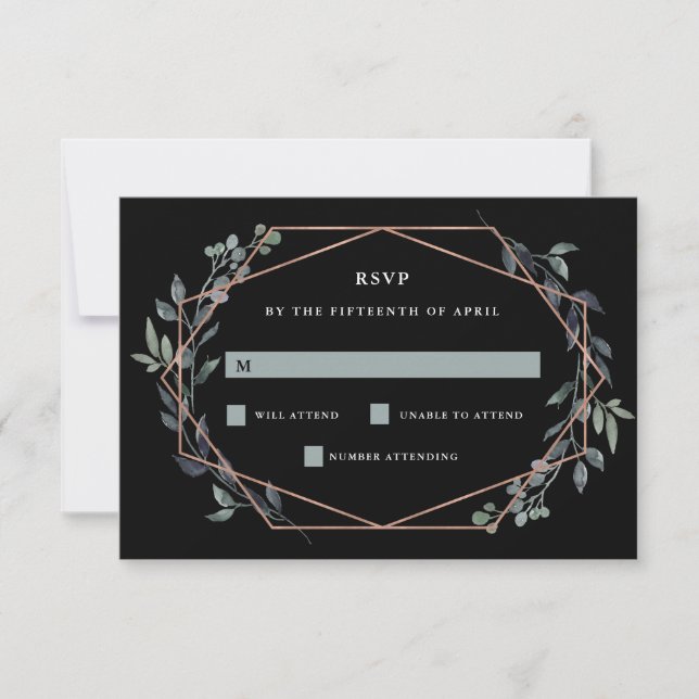 Geo Black vert | Rose Gold Wedding RSVP (Devant)