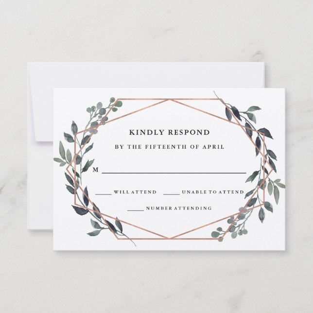 Geo Kraft verdoyant | Rose Gold Wedding RSVP (Devant)
