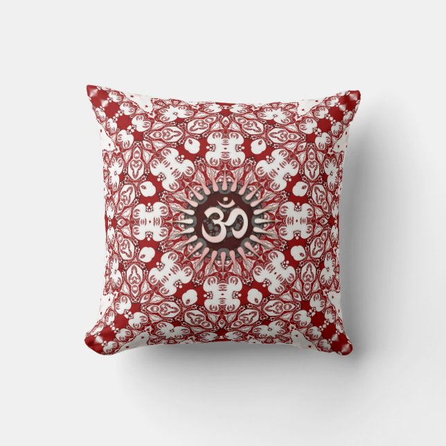 Geo-Lace Mandala Blanc Rouge OM Coussin / Coussin (Recto)