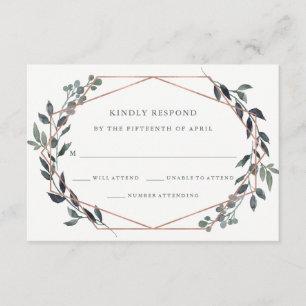Geo vert Rose Gold Wedding RSVP