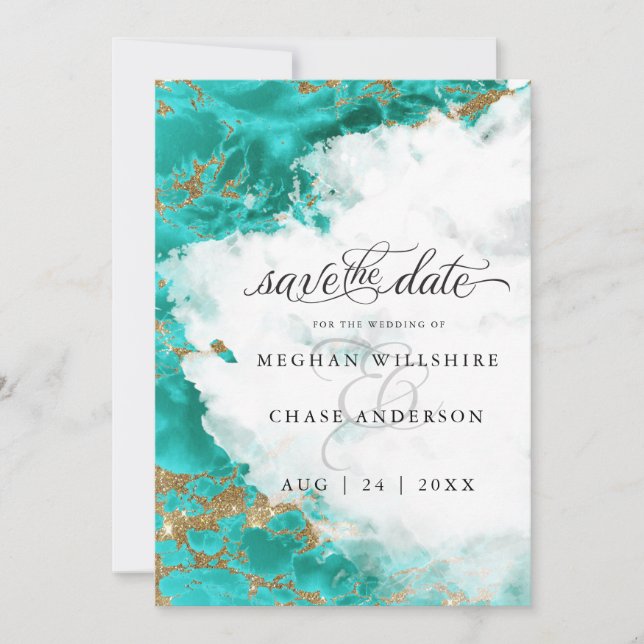 Géode Aquarelle Turquoise Moderne  BarefootBride™ (Devant)