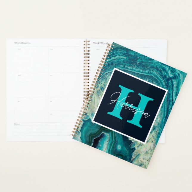 Géode d'âge bleu Monogramme Simple Moderne (Devant avec enveloppe)