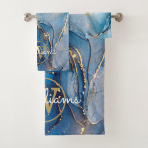 Géode de l'agate bleue Monogramme en Or