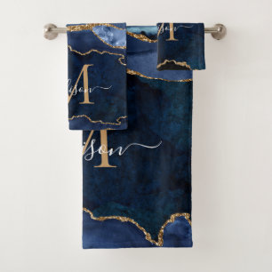Géode moderne Agate Marine Blue Gold Monogramme