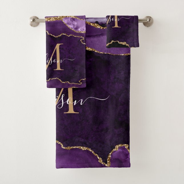 Géode moderne Agate Purple Gold Monogramme (En situation)