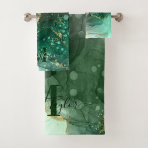 Géode moderne Agate Sea Green Gold Monogramme
