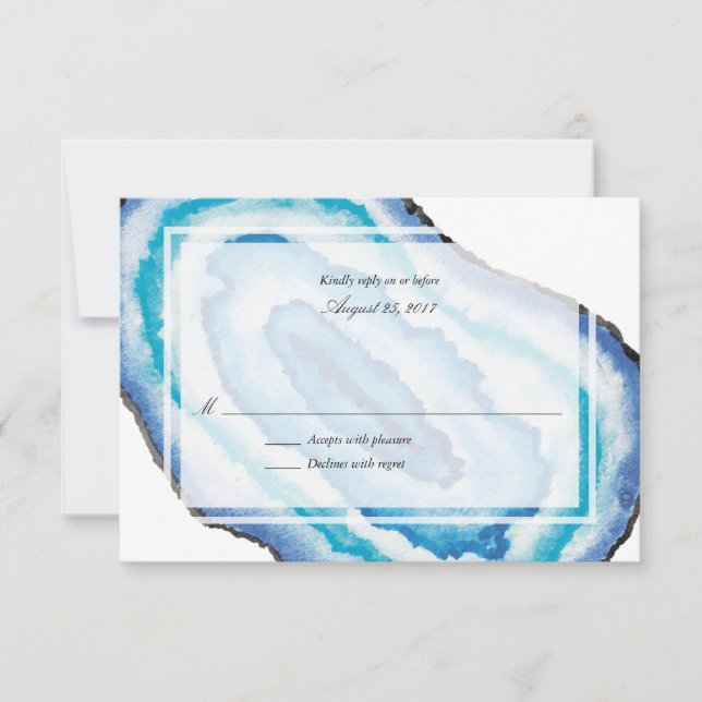 Géodes d'aquarelle bleue Mariage RSVP (Devant)