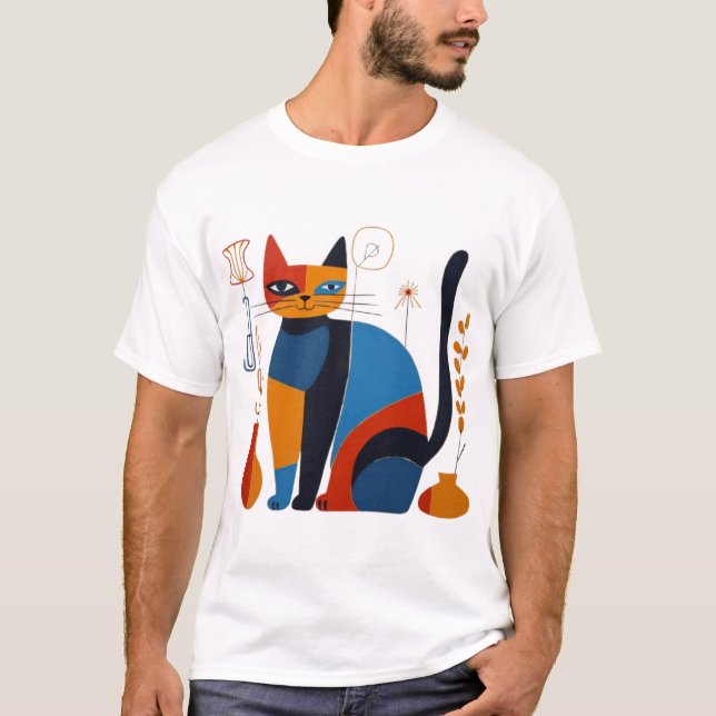 Geometric Cat T-Shirt – Stylish Artistic Design fo (Devant)