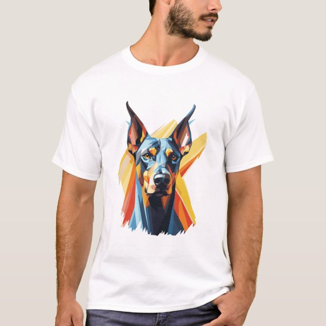 Geometric Doberman – Colourful Modern Dog T-Shirt (Devant)