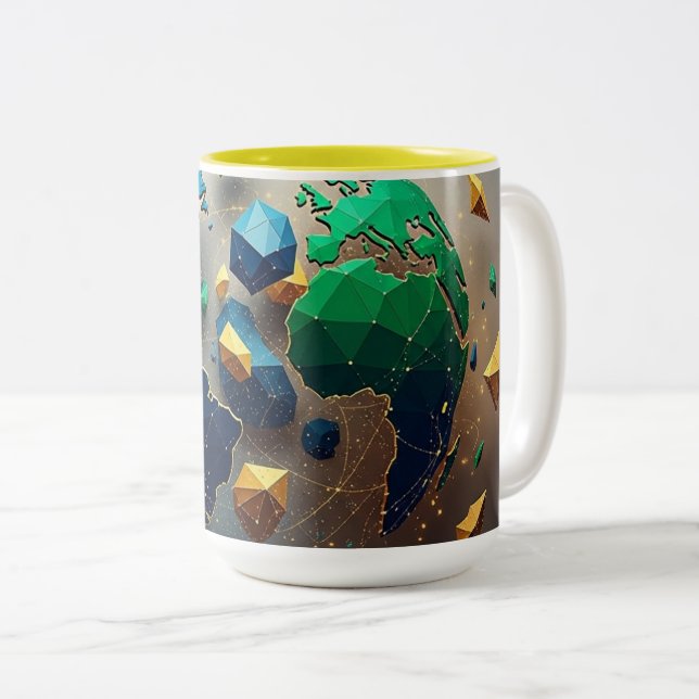 Geometric Earth Art, Abstract Global Network Mug (Devant droit)