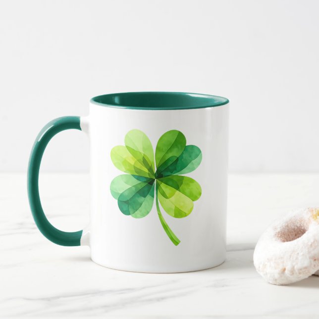 Geometric Four Leaf Clover St. Patrick's Day Mug (Avec donut)