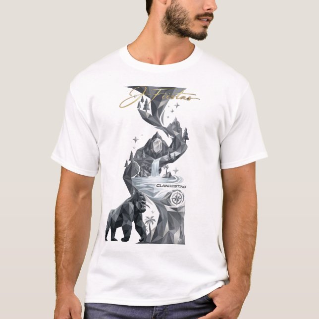 “Geometric Gorilla White T-Shirt – Silver Jungle  (Devant)