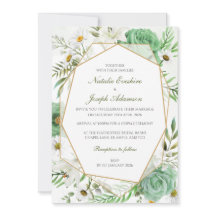 Geometric Green Rose Wedding Invitation