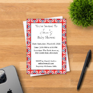 Geometric Red Acrylic Baby Shower Invitation