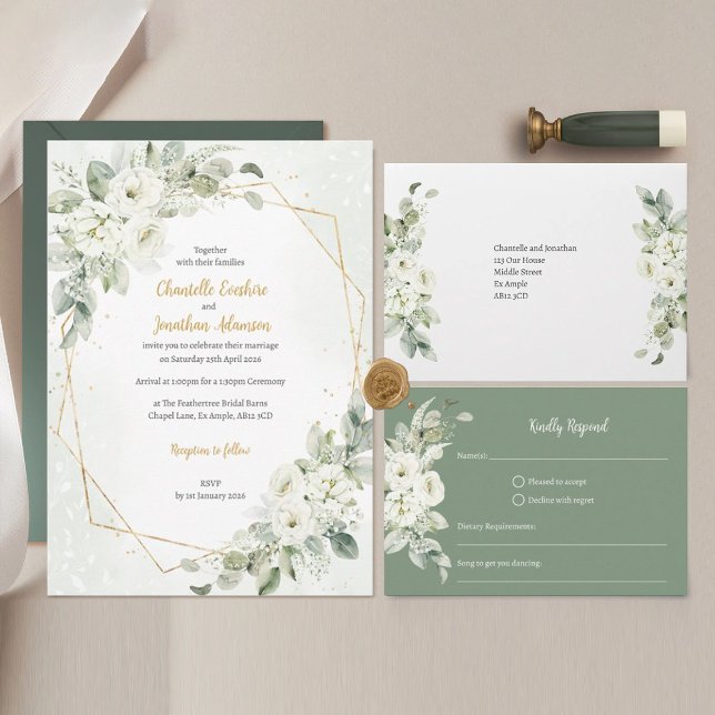 Geometric White Floral Sage Invitation (Créateur téléchargé)