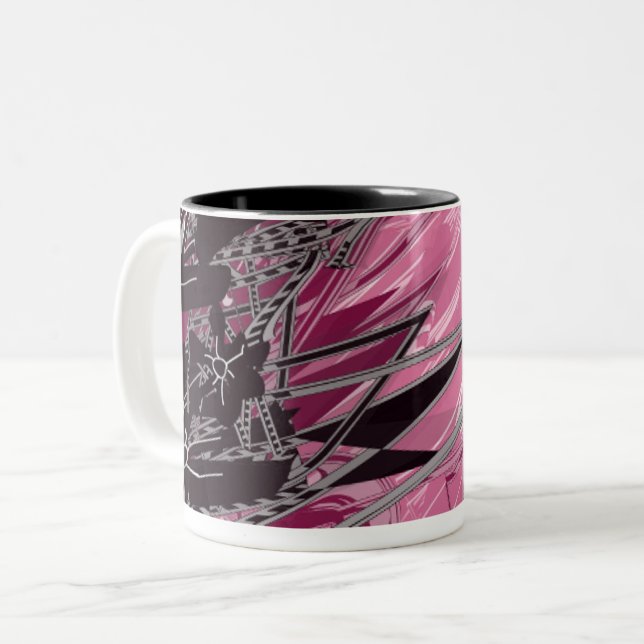 Géométrie Néon Magenta — Mug d'Art Abstrait (Devant gauche)