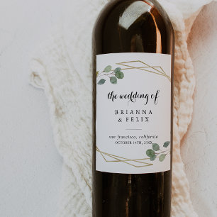 Géométrie or Calligraphie Mariage Vin Étiquettes