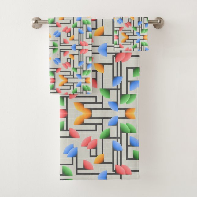 Géométrique Abstrait, Bleu, Or, Corail, Vert (En situation)