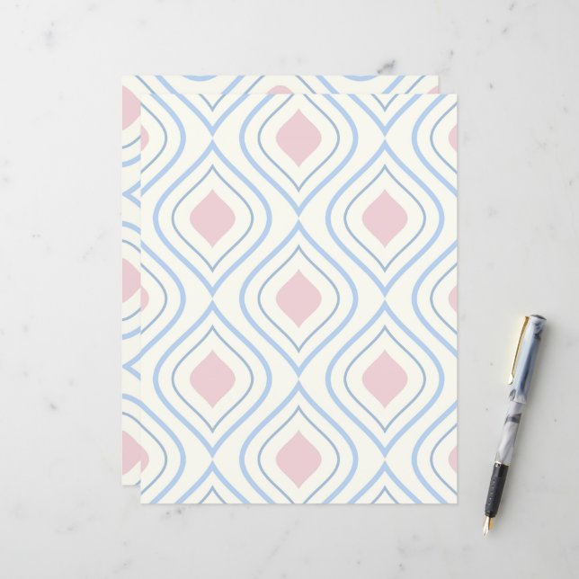 géométrique Abstraite, bleue, rose et blanc cassé (Devant/Arrière en situation)