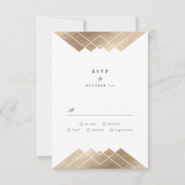 Géométrique Black Gold Gatsby Wedding RSVP (Devant)