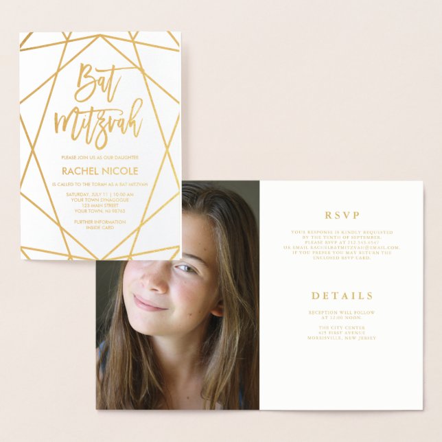 Géométrique Gold Foil | Invitation du Bat mitzvah  (Affichage)