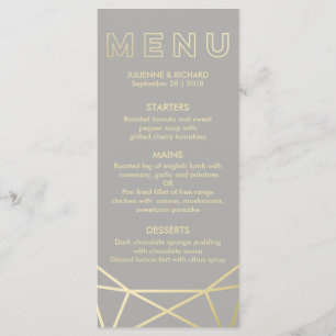 Géométrique Menu Gris et or de colombe