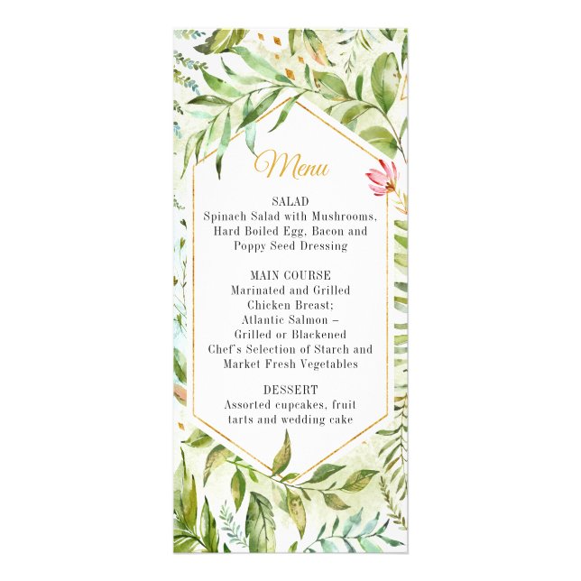 Géométrique Pink Green Gold Botanical Menu Mariage (Devant)