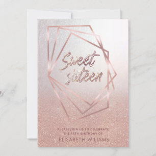 Géométrique Rose or glittery ombre Invitation
