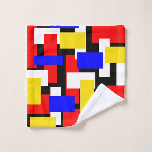 Géométrique rouge, jaune, noir et bleu (Gant de toilette)