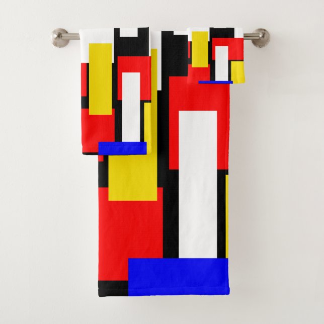 Géométrique rouge, jaune, noir et bleu (En situation)