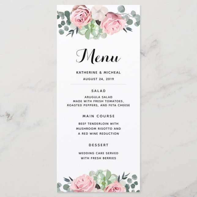 Géométrique rougissent le menu floral de mariage (Devant)