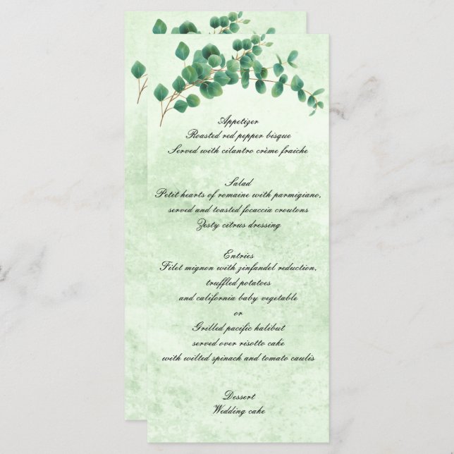 Géométrique Vert Eucalyptus Feuille Menu Mariage (Devant / Derrière)