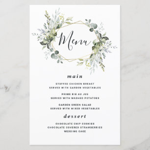 Géométrique Vert Mariage Or moderne Cartes de menu