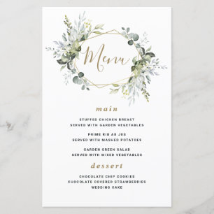 Géométrique Vert Mariage Or moderne Cartes de menu