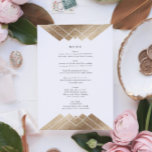 Géométrique White Gold Gatsby Haut Mariage Menu<br><div class="desc">Revivez la tendance de Great Gatsby avec ce design - avec cela une carte en rack ou un menu de réception de mariage. Antique pour un merveilleux mariage à thème bohème. mariage Boho vintage Design. Un design élégant et formel Déco géométrique Great Gatsby design Extraordinaire avec des lignes art déco...</div>