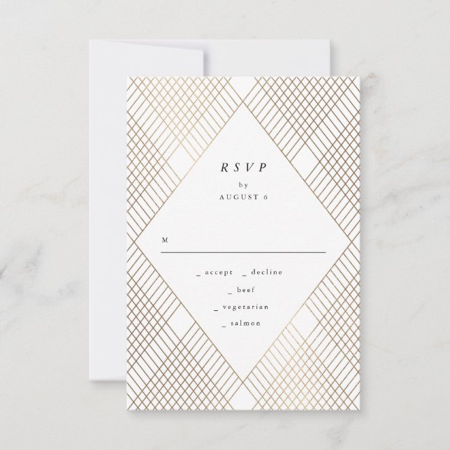 Géométrique White Gold Gatsby Wedding RSVP (Devant)