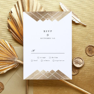 Géométrique White Gold Gatsby Wedding RSVP