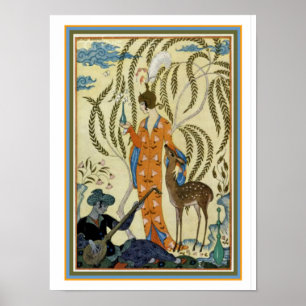 George Barbier Art Déco "Girl with Deer" Imprimer