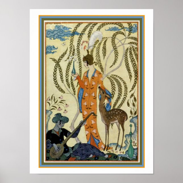 George Barbier Art Déco "Girl with Deer" Imprimer (Devant)