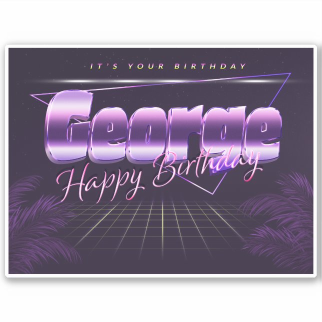 George Name Vorname lila retro Sticker Geburtstag (Devant)