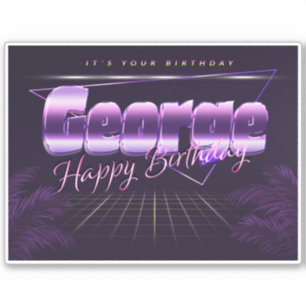 George Nom Prénom autocollant rétro lilas annivers