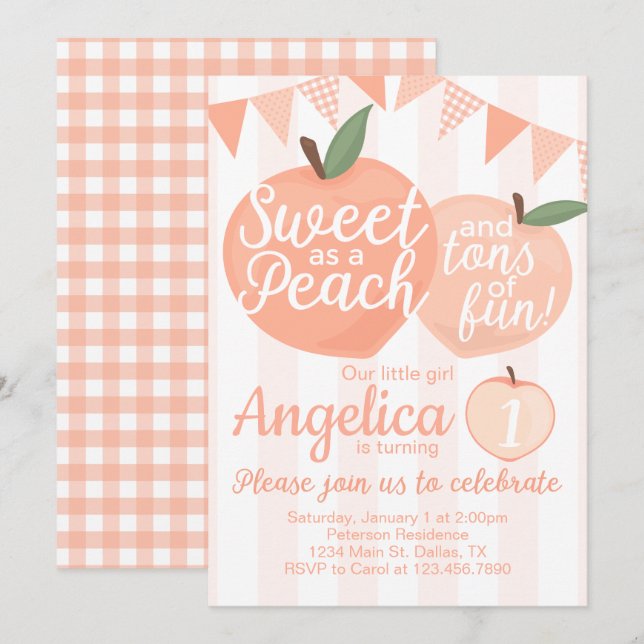 Georgia Peach Anniversaire Fête Invitation Invitat (Devant / Derrière)