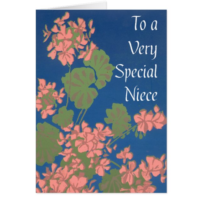 Geraniums saumons roses sur Deep Blue pour la nièc (Devant)