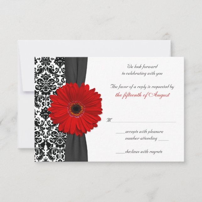Gerber Daisy Red Black Mariage damassé Carte de ré (Devant)