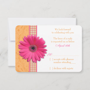 Gerber Daisy Rose Orange Carreaux Mariage RSVP Rép