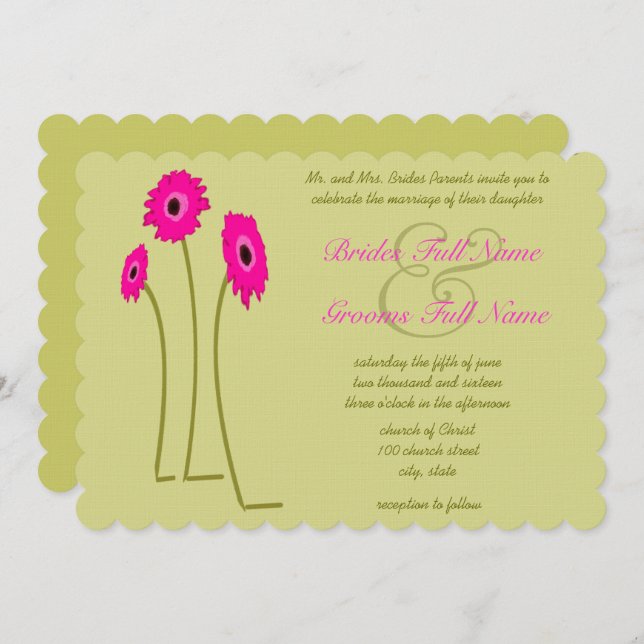 Gerber framboise sur les invitations de mariage de (Devant / Derrière)