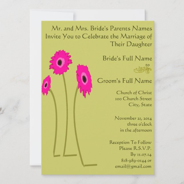 Gerber framboise sur les invitations de mariage de (Devant)