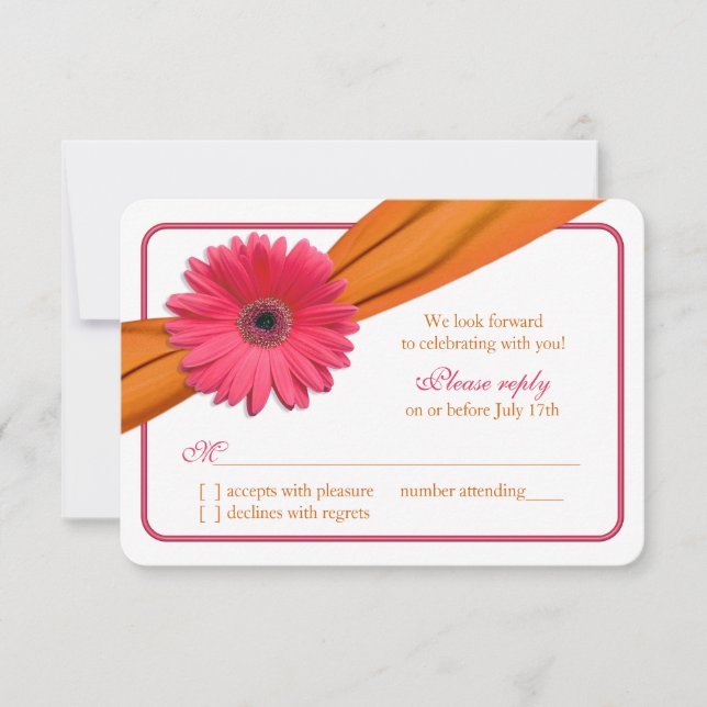 Gerber rose Daisy Orange Ribbon Wedding RSVP (Devant)