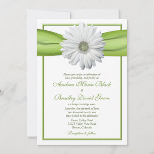 Gerbera blanche avec invitation au ruban vert