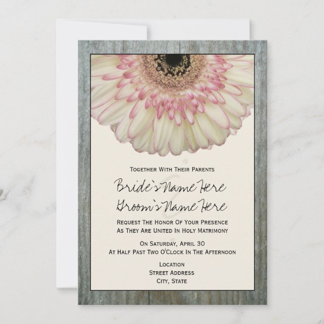 Gerbera Daisy et Barnwood Faire-part de mariage (Devant)